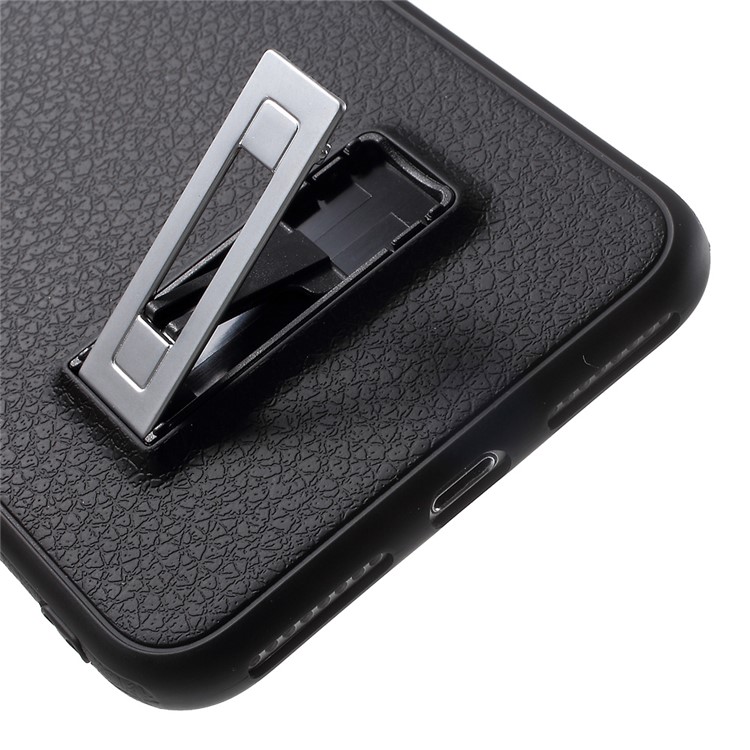 J-CASE for iPhone 7 Plus Litchi Texture TPU Phone Case with Kickstand Built-in Magnetic Metal Sheet - Black-9