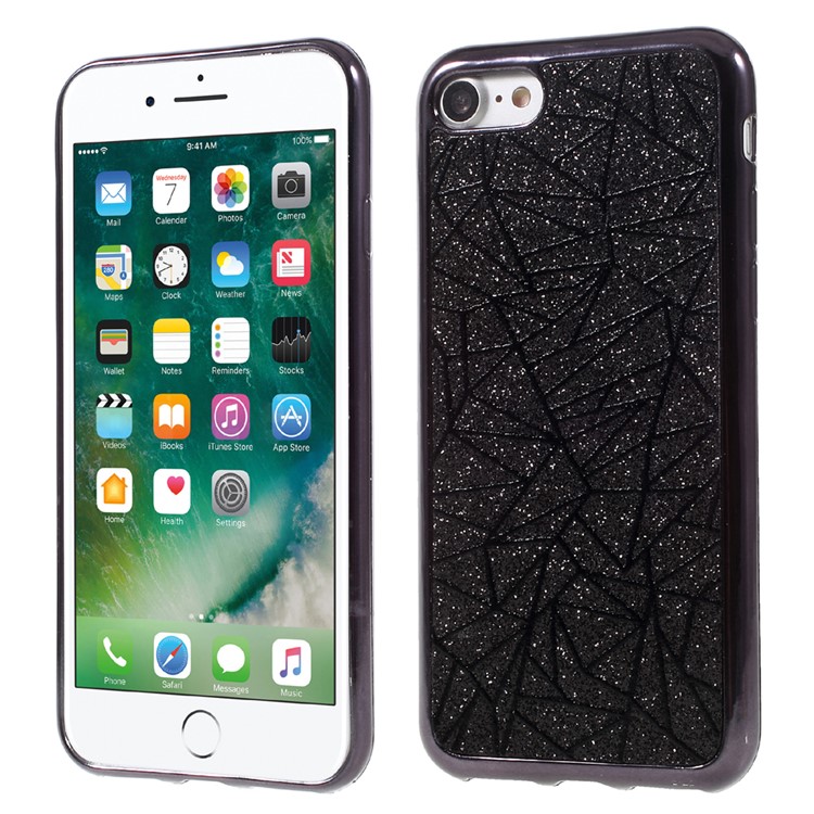 Tree Bark Texture Flash Powder Plating TPU Phone Case for iPhone 7 4.7 inch - Black-1