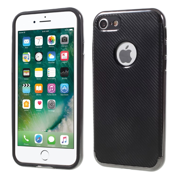 2-In-1 Plating Plastic Frame + Carbon Fiber TPU Case for iPhone 7 4.7 Inch - Black-1