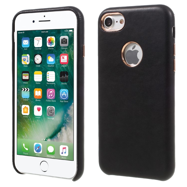 NEWELLYA Leather Coated Plating Hard PC Phone Case for iPhone 7 4.7 inch - Black-1