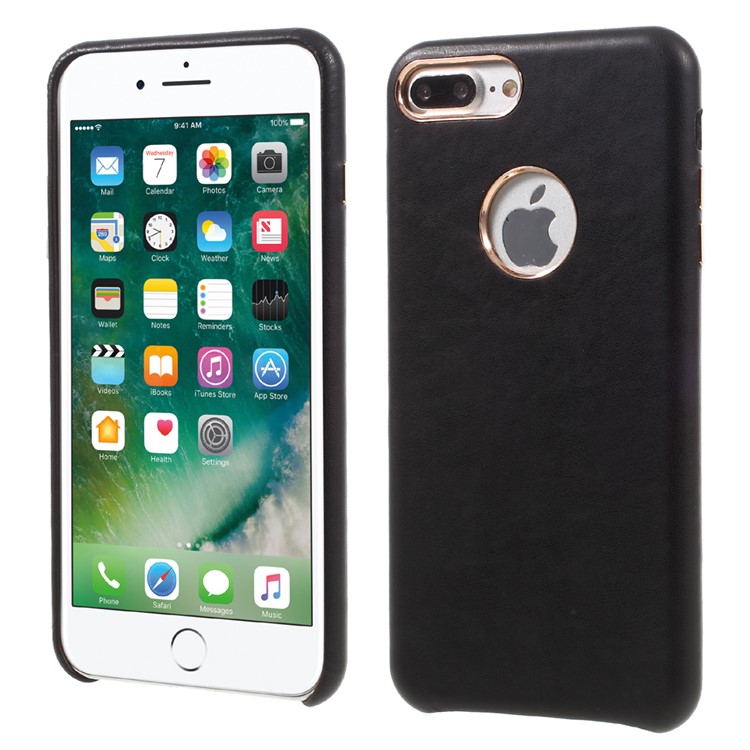 NEWELLYA Soft Leather Coated Plating Hard Case for iPhone 7 Plus - Black-1