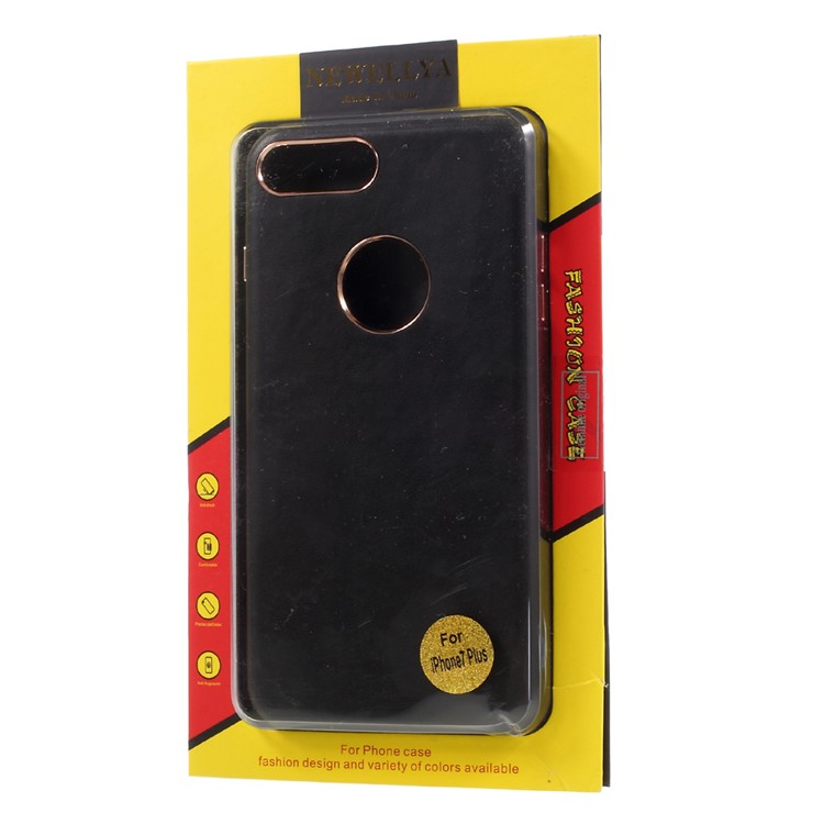 NEWELLYA Soft Leather Coated Plating Hard Case for iPhone 7 Plus - Black-6