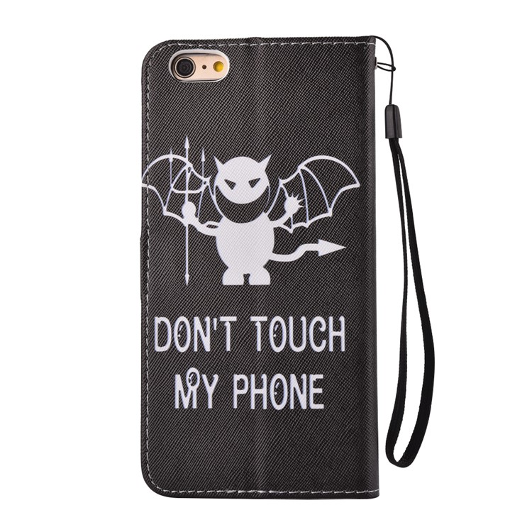 

For iPhone 6s 6 Patterned Wallet Leather Flip Case - Evil Bat and Warning Words, iPhone 6s