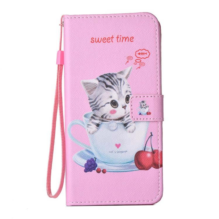 Patterned Magnetic Wallet Leather Phone Cover for iPhone 6s Plus/6 Plus with Lanyard - Cat in the Cup-1