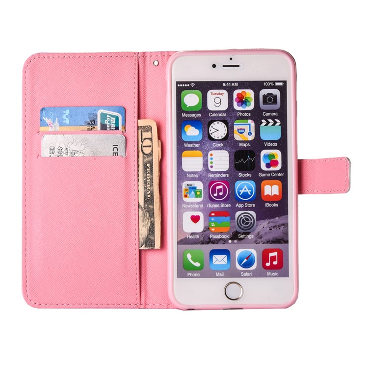 Patterned Magnetic Wallet Leather Phone Cover for iPhone 6s Plus/6 Plus with Lanyard - Cat in the Cup-4