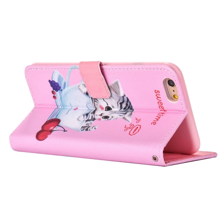 Patterned Magnetic Wallet Leather Phone Cover for iPhone 6s Plus/6 Plus with Lanyard - Cat in the Cup-6