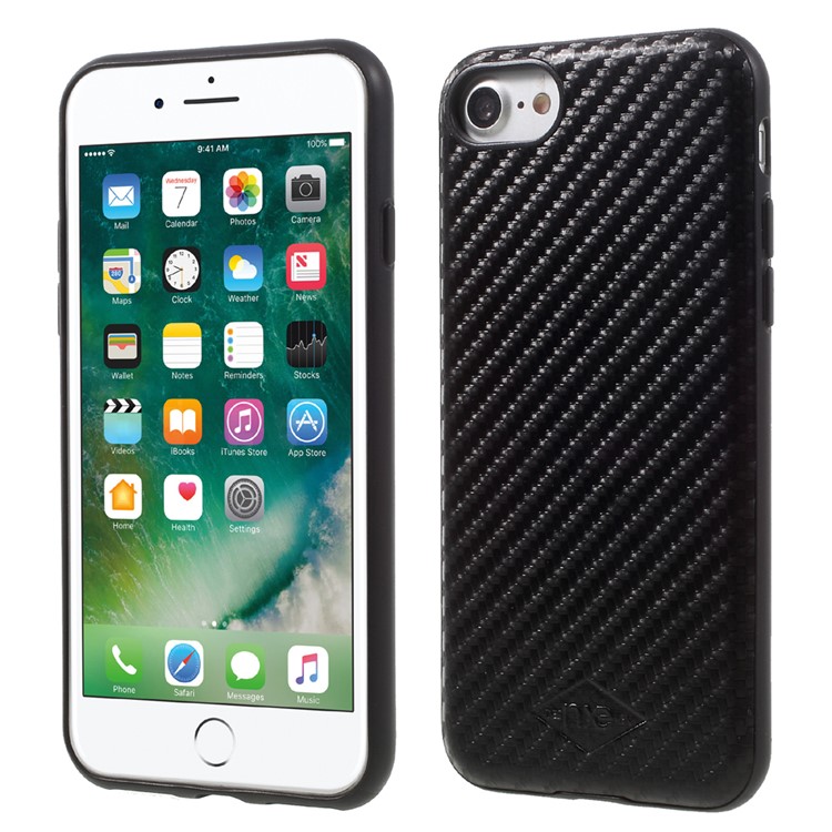 NXE for iPhone 7 Leather Coated PC TPU Hybrid Mobile Phone Cover Magnetic Holder Metal Sheet - Black Carbon Fiber Pattern-1