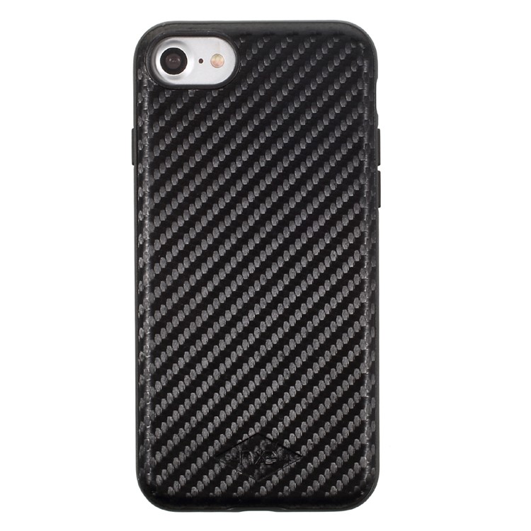 NXE for iPhone 7 Leather Coated PC TPU Hybrid Mobile Phone Cover Magnetic Holder Metal Sheet - Black Carbon Fiber Pattern-2