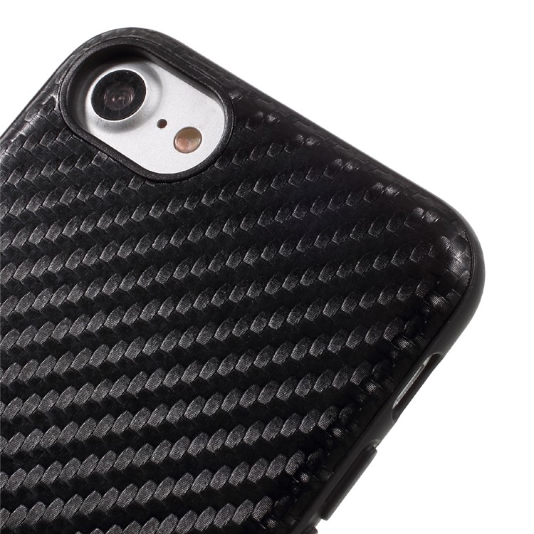 NXE for iPhone 7 Leather Coated PC TPU Hybrid Mobile Phone Cover Magnetic Holder Metal Sheet - Black Carbon Fiber Pattern-3