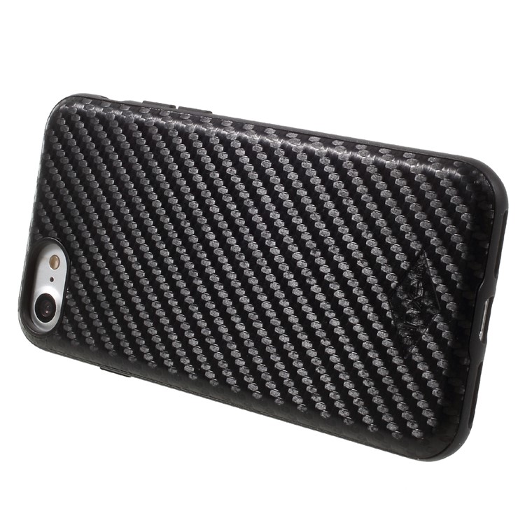 NXE for iPhone 7 Leather Coated PC TPU Hybrid Mobile Phone Cover Magnetic Holder Metal Sheet - Black Carbon Fiber Pattern-5