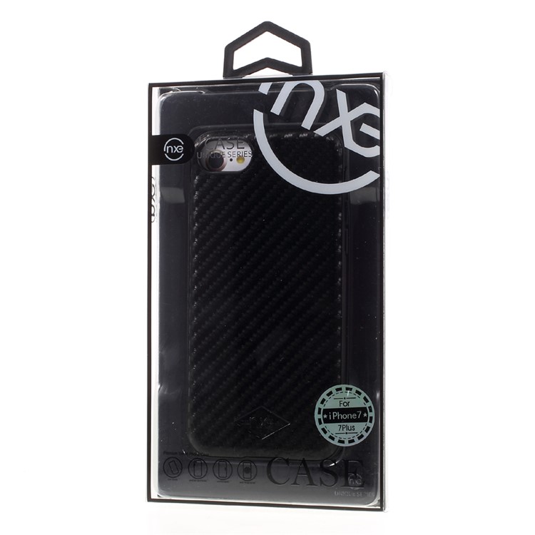 NXE for iPhone 7 Leather Coated PC TPU Hybrid Mobile Phone Cover Magnetic Holder Metal Sheet - Black Carbon Fiber Pattern-7