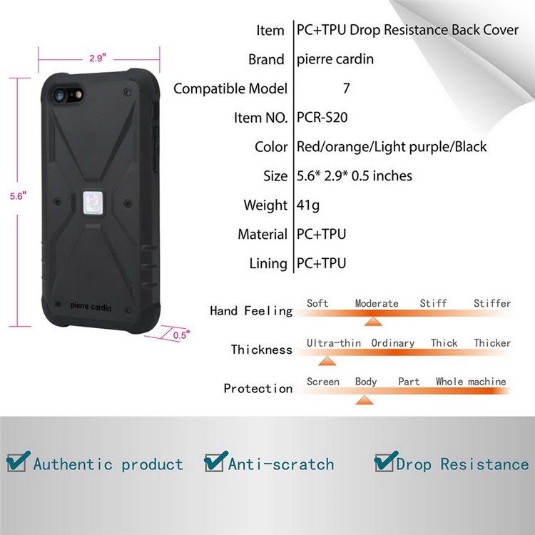 PIERRE CARDIN Rugged Shockproof PC TPU Hybrid Case for iPhone 7 4.7 inch - Black-3