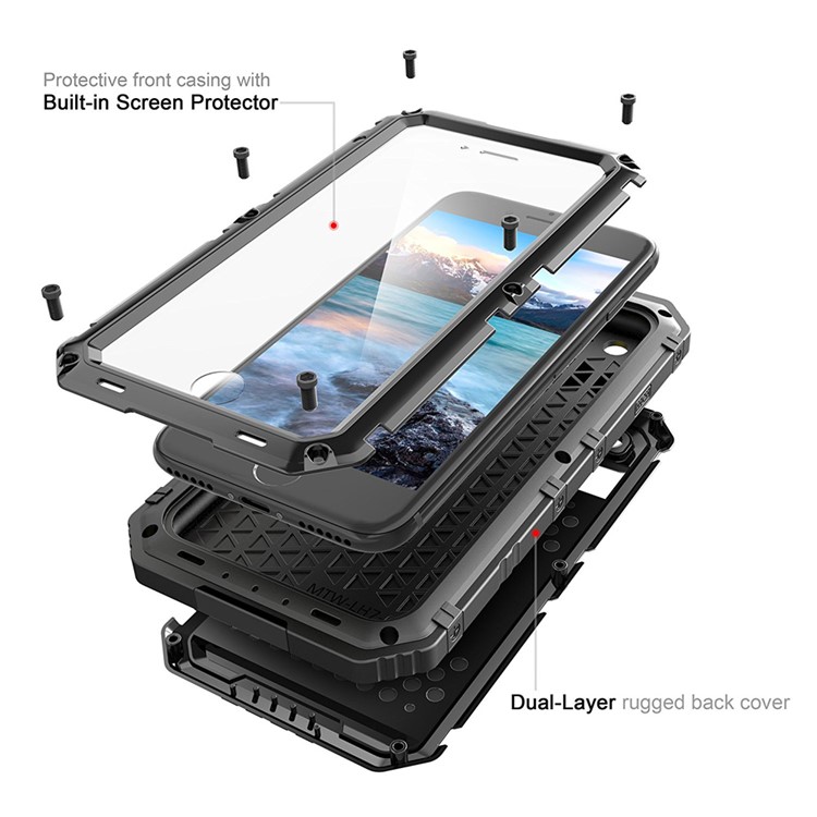 IP68 Wasserdichter Staubdicht-widerstandsfähig Anti-Explosion Vollschutztasche für iPhone 7 Plus - Schwarz-4