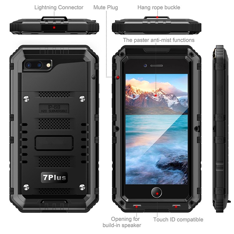 IP68 Wasserdichter Staubdicht-widerstandsfähig Anti-Explosion Vollschutztasche für iPhone 7 Plus - Schwarz-5