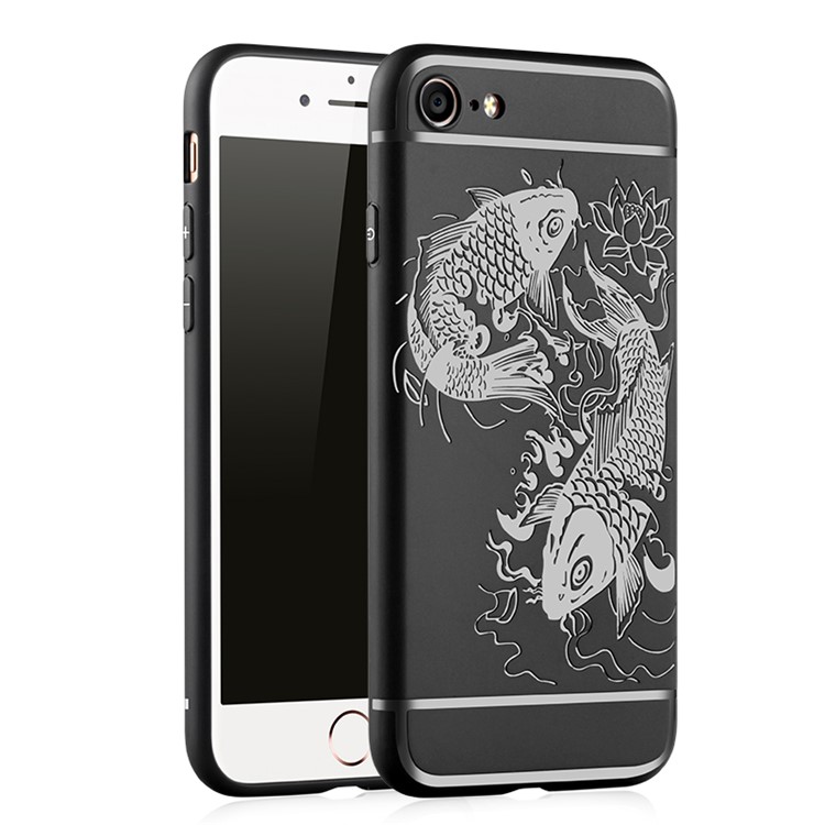 Auspicious Koi Fish Pattern Soft TPU Case Shell for iPhone 7 4.7 inch - Black-1
