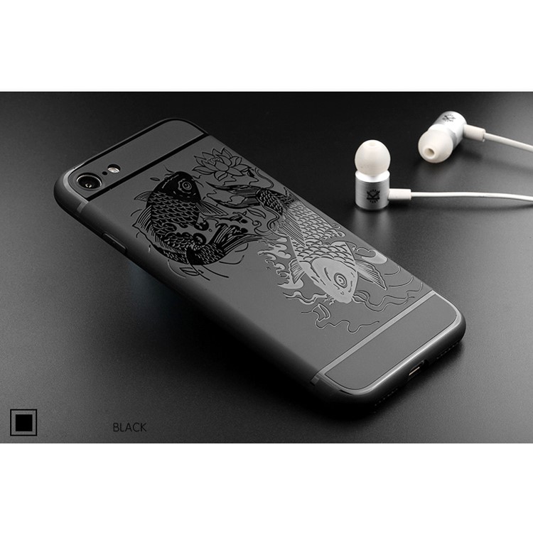 Auspicious Koi Fish Pattern Soft TPU Case Shell for iPhone 7 4.7 inch - Black-8
