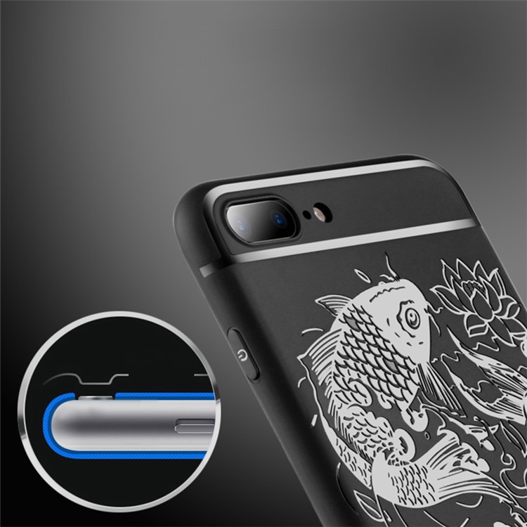 Auspicious Koi Fish Pattern Soft TPU Case Shell for iPhone 7 4.7 inch - Black-2