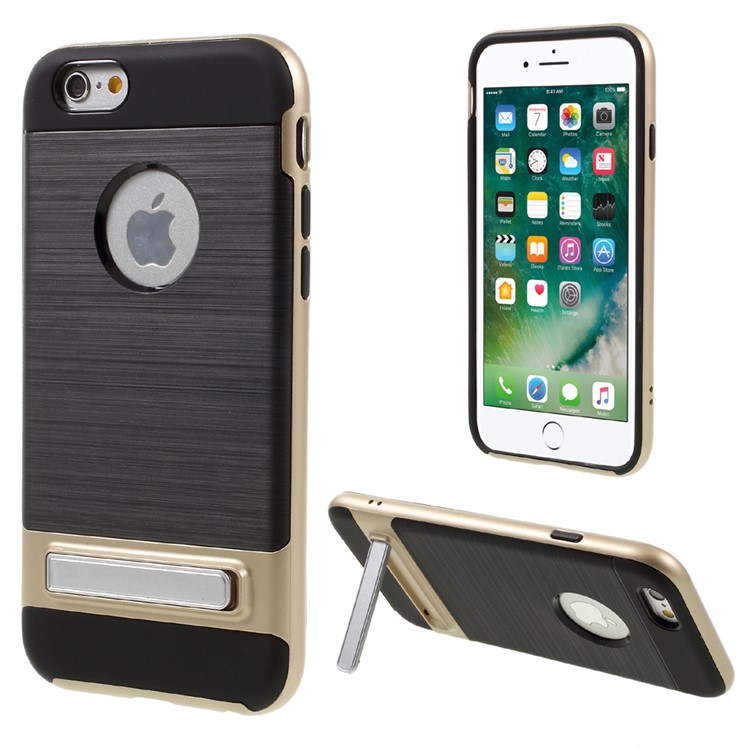 

Brushed TPU + PC Hybrid Cover for iPhone 6s / 6 4.7-inch with Kickstand - Gold