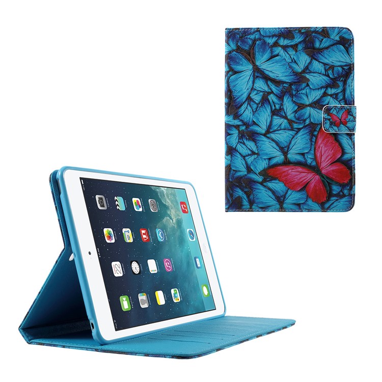 

Patterned Leather Wallet Protective Case for iPad Mini 3 2 1 - Blue and Red Butterflies, iPad mini 3