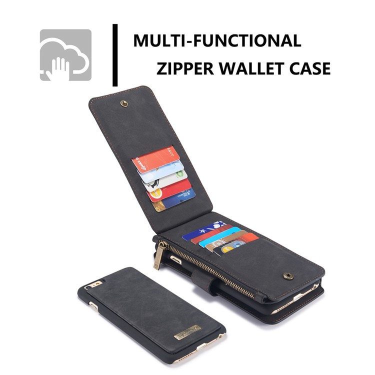 CASEME 2-en-1 Détachable Fentes De Portefeuille Véritable Split Étui En Cuir Pour Iphone 6s 6 - Noir-10