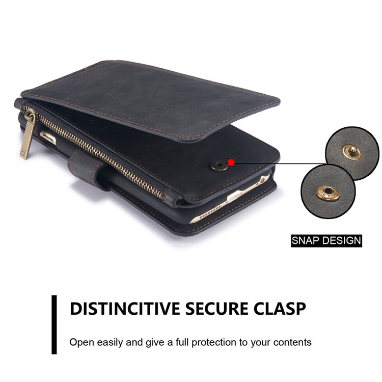 CASEME 2-en-1 Détachable Fentes De Portefeuille Véritable Split Étui En Cuir Pour Iphone 6s 6 - Noir-13