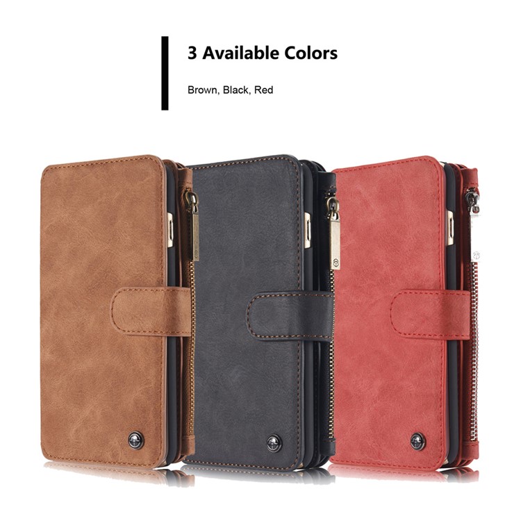 CASEME 2-en-1 Détachable Fentes De Portefeuille Véritable Split Étui En Cuir Pour Iphone 6s 6 - Noir-14