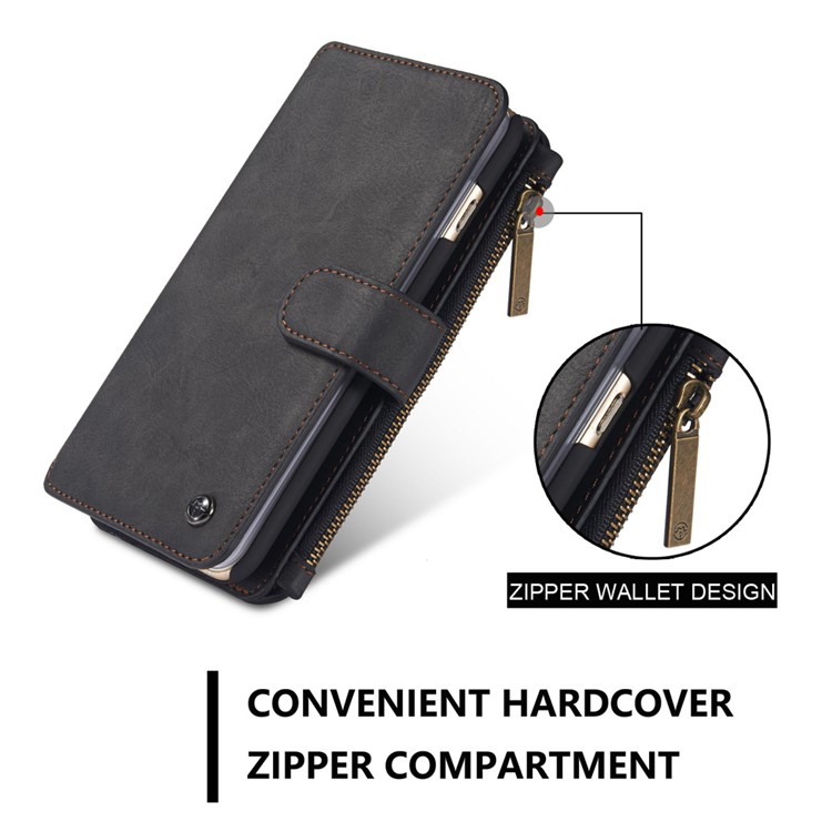 CASEME 2-en-1 Détachable Fentes De Portefeuille Véritable Split Étui En Cuir Pour Iphone 6s 6 - Noir-4