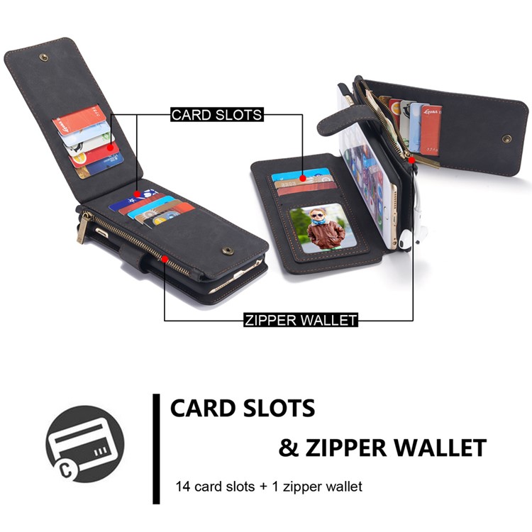CASEME 2-en-1 Détachable Fentes De Portefeuille Véritable Split Étui En Cuir Pour Iphone 6s 6 - Noir-5