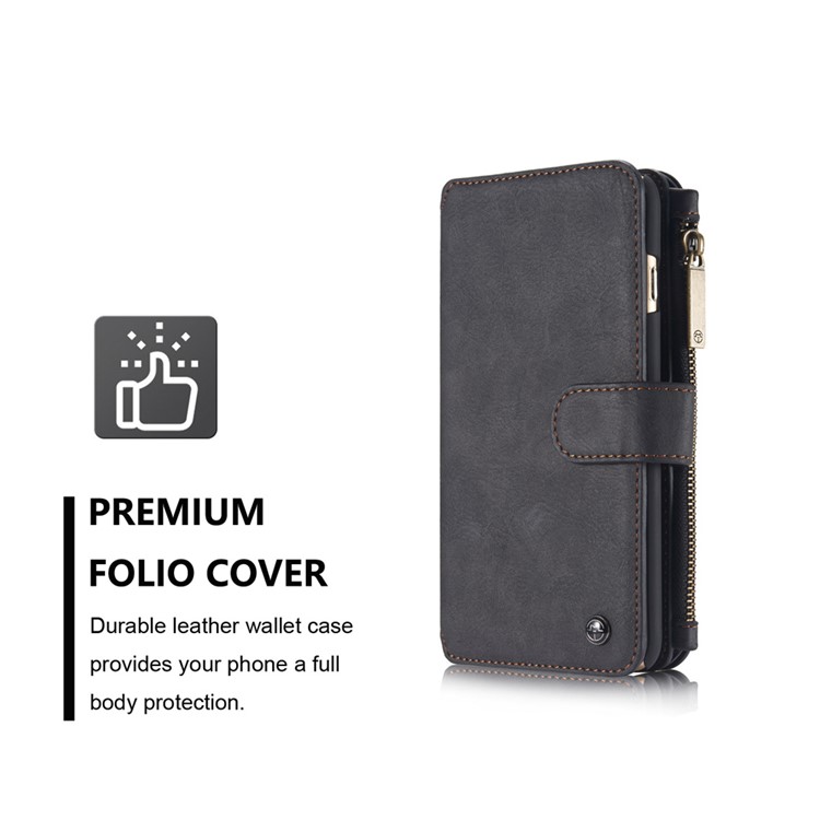 CASEME 2-en-1 Détachable Fentes De Portefeuille Véritable Split Étui En Cuir Pour Iphone 6s 6 - Noir-6