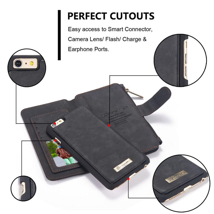 CASEME 2-en-1 Détachable Fentes De Portefeuille Véritable Split Étui En Cuir Pour Iphone 6s 6 - Noir-7
