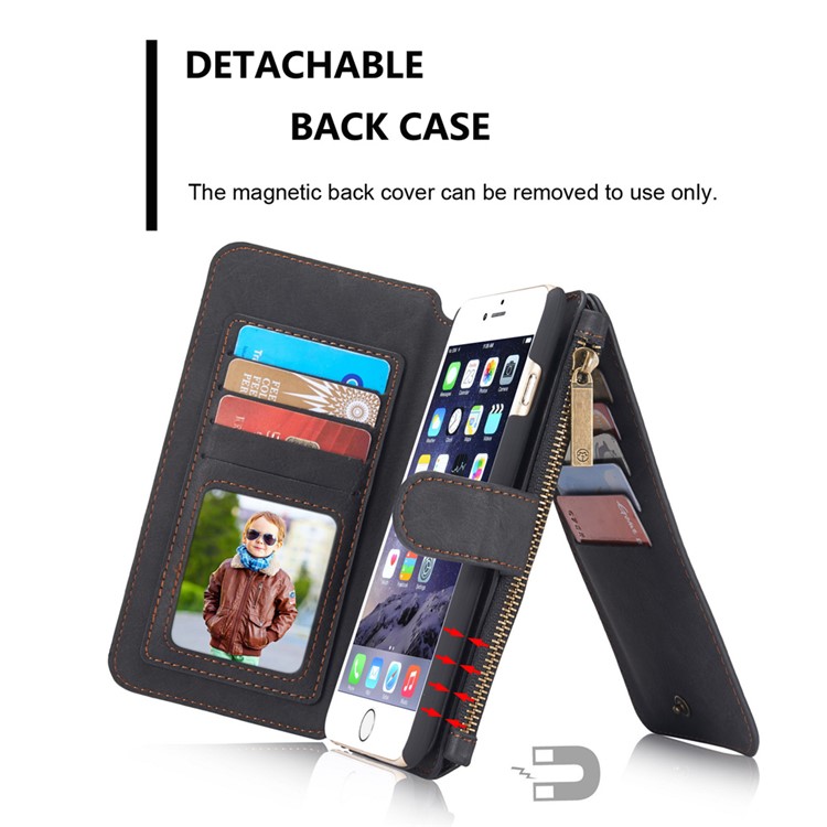 CASEME 2-en-1 Détachable Fentes De Portefeuille Véritable Split Étui En Cuir Pour Iphone 6s 6 - Noir-8