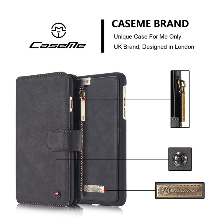 CASEME 2-en-1 Détachable Fentes De Portefeuille Véritable Split Étui En Cuir Pour Iphone 6s 6 - Noir-9