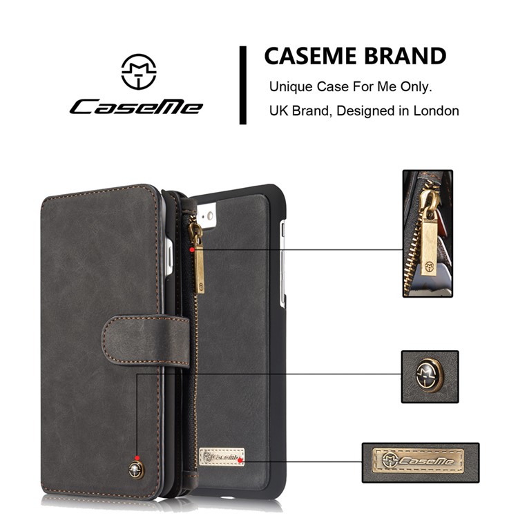 CASEME pour iPhone 8 Plus / 7 2-In-1 Multi-slot Split Leather Wallet Magnetic Case avec housse intérieure détachable - Noir-10