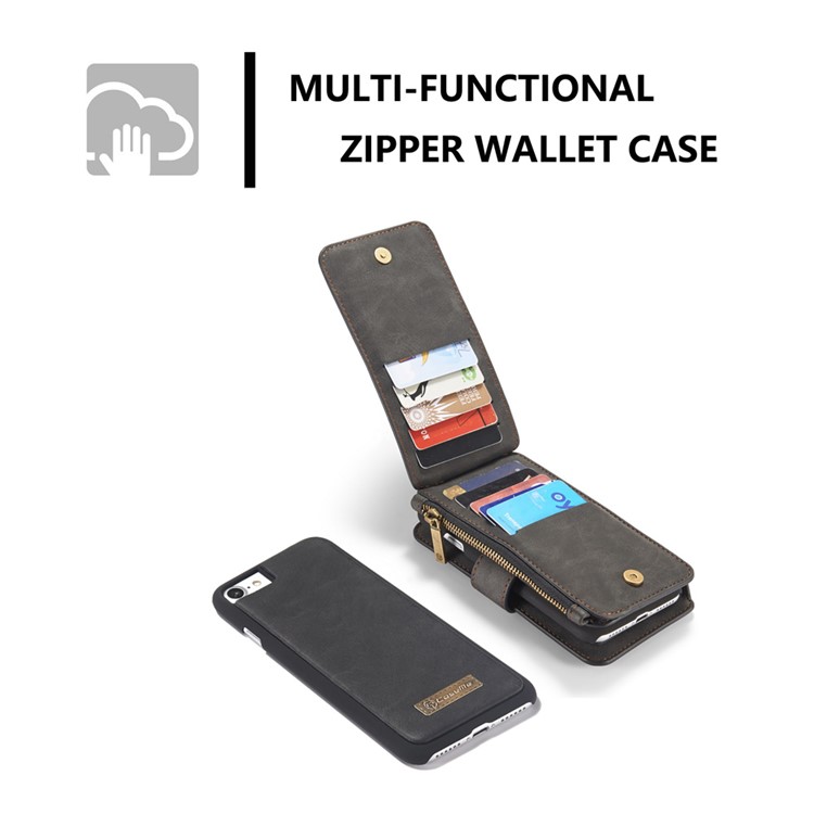 CASEME pour iPhone 8 Plus / 7 2-In-1 Multi-slot Split Leather Wallet Magnetic Case avec housse intérieure détachable - Noir-11