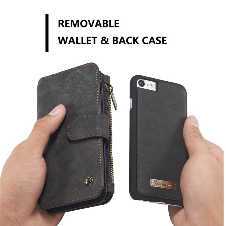 CASEME pour iPhone 8 Plus / 7 2-In-1 Multi-slot Split Leather Wallet Magnetic Case avec housse intérieure détachable - Noir-12