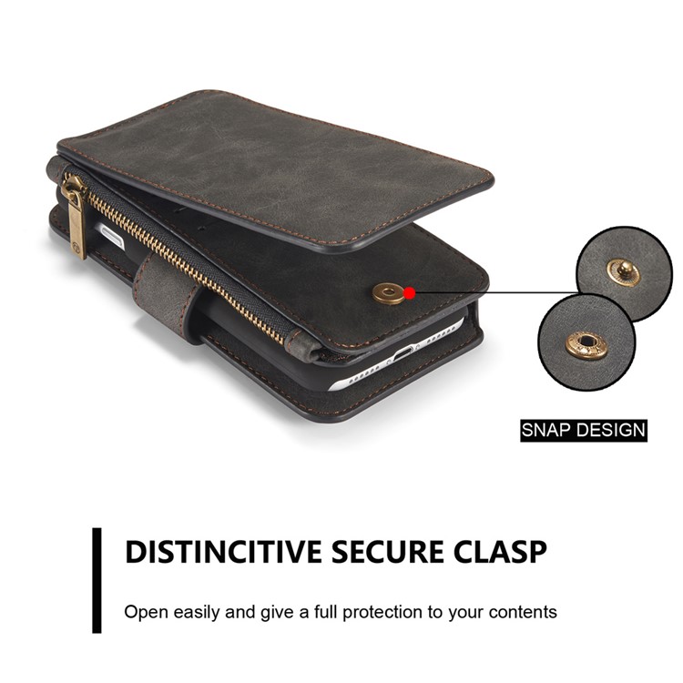 CASEME pour iPhone 8 Plus / 7 2-In-1 Multi-slot Split Leather Wallet Magnetic Case avec housse intérieure détachable - Noir-15