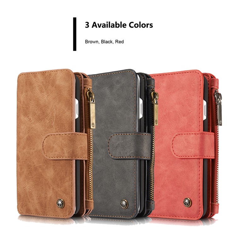 CASEME pour iPhone 8 Plus / 7 2-In-1 Multi-slot Split Leather Wallet Magnetic Case avec housse intérieure détachable - Noir-18