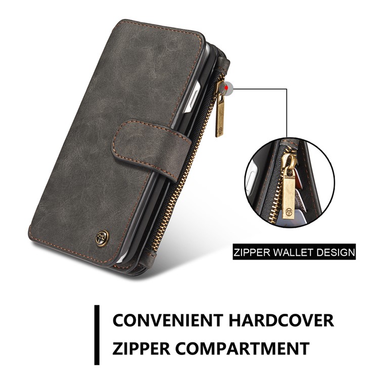 CASEME pour iPhone 8 Plus / 7 2-In-1 Multi-slot Split Leather Wallet Magnetic Case avec housse intérieure détachable - Noir-5