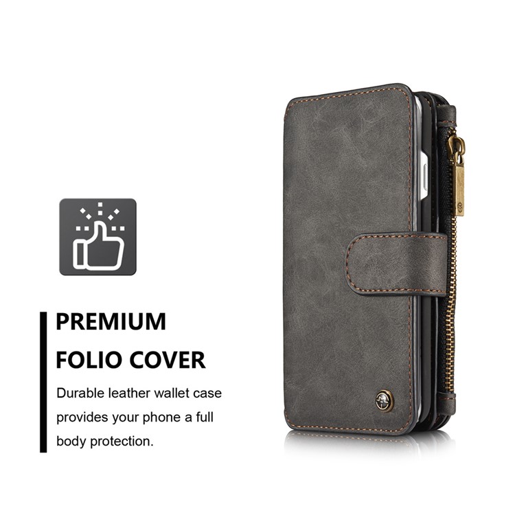 CASEME pour iPhone 8 Plus / 7 2-In-1 Multi-slot Split Leather Wallet Magnetic Case avec housse intérieure détachable - Noir-7