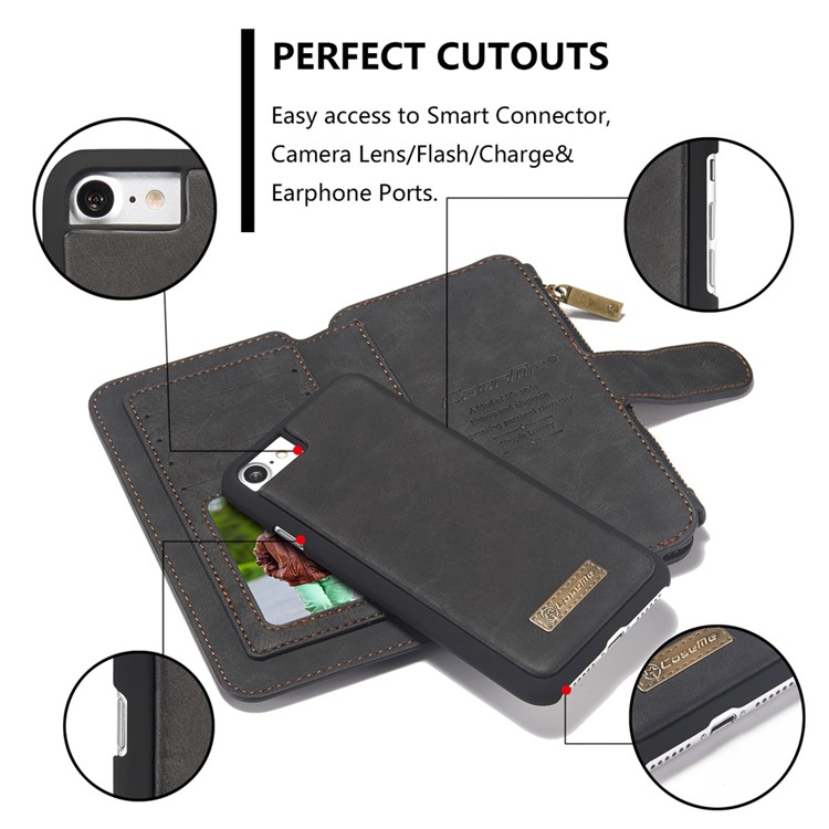 CASEME pour iPhone 8 Plus / 7 2-In-1 Multi-slot Split Leather Wallet Magnetic Case avec housse intérieure détachable - Noir-8