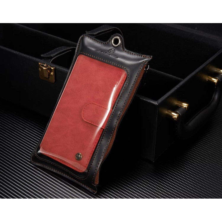 CASEME Para Iphone 8 Plus / 7 2-em-1 Caixa De Couro Magnética Multi-slot Split Wallet Com Tampa Interna Destacável - Vermelho-3