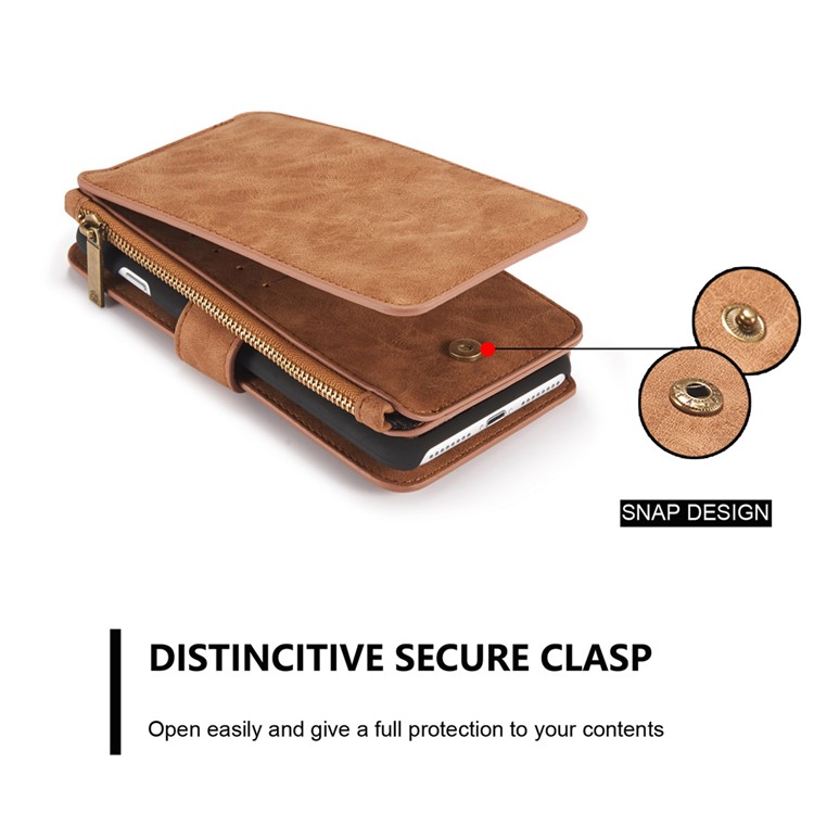 CASEME para iPhone 8 Plus / 7 Plus 2-em-1 Multi-slot Split Leather Wallet Magnetic Cellular Shell Casing com tampa interna destacável - Castanho-12