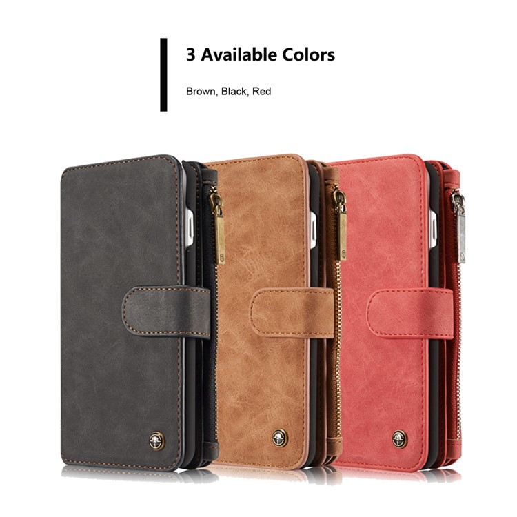 CASEME para iPhone 8 Plus / 7 Plus 2-em-1 Multi-slot Split Leather Wallet Magnetic Cellular Shell Casing com tampa interna destacável - Castanho-15