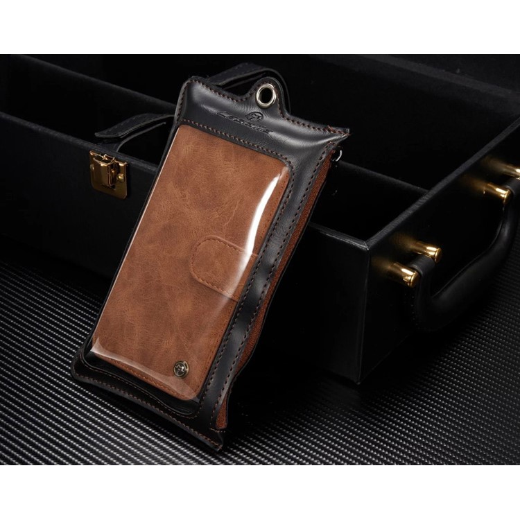 CASEME para iPhone 8 Plus / 7 Plus 2-em-1 Multi-slot Split Leather Wallet Magnetic Cellular Shell Casing com tampa interna destacável - Castanho-3