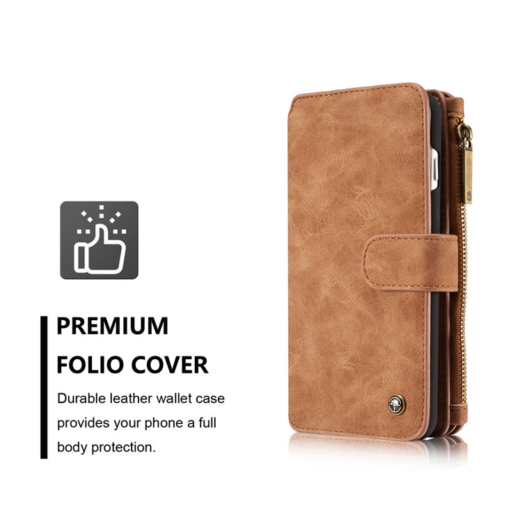 CASEME para iPhone 8 Plus / 7 Plus 2-em-1 Multi-slot Split Leather Wallet Magnetic Cellular Shell Casing com tampa interna destacável - Castanho-6