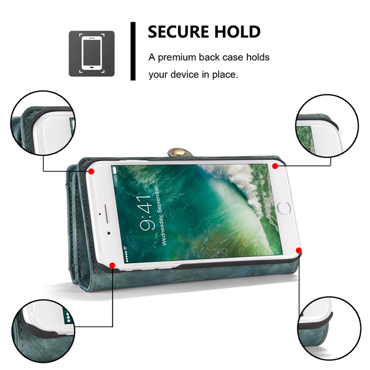 CASEME para iPhone 8 Plus / 7 Plus Destacável 2-em-1 Multi-slot Wallet Split Leather Phone Shell - azul-10
