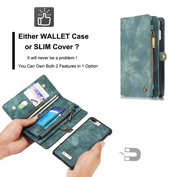CASEME para iPhone 8 Plus / 7 Plus Destacável 2-em-1 Multi-slot Wallet Split Leather Phone Shell - azul-11