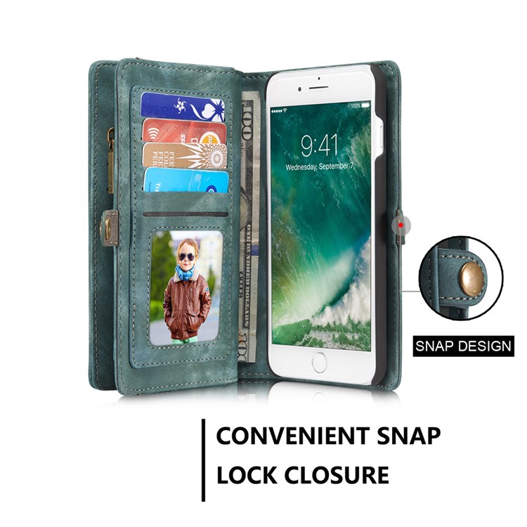 CASEME para iPhone 8 Plus / 7 Plus Destacável 2-em-1 Multi-slot Wallet Split Leather Phone Shell - azul-3