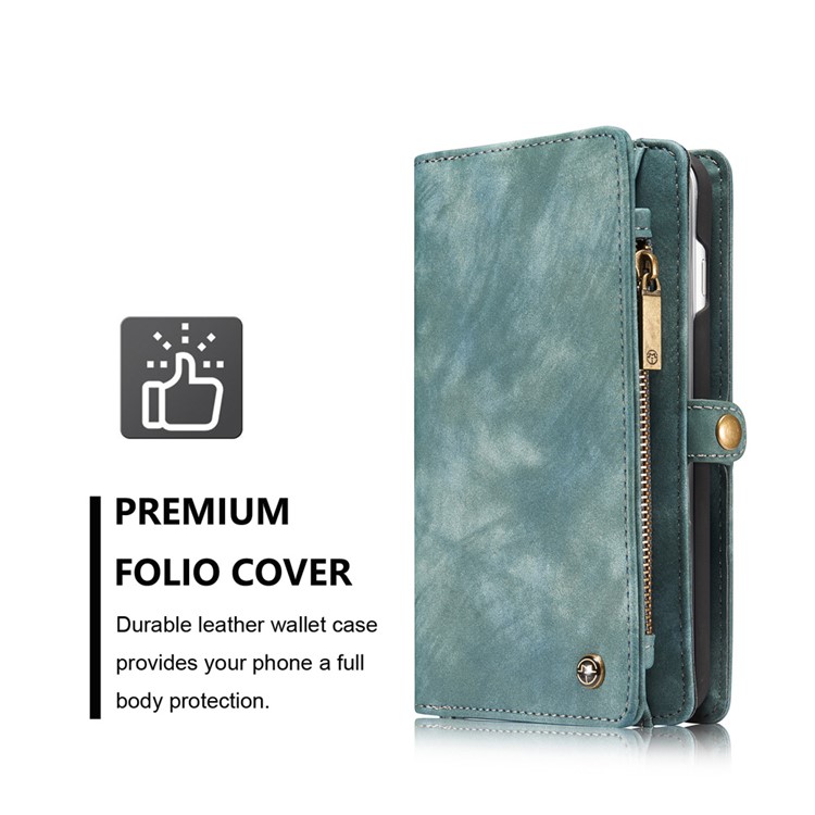 CASEME para iPhone 8 Plus / 7 Plus Destacável 2-em-1 Multi-slot Wallet Split Leather Phone Shell - azul-5