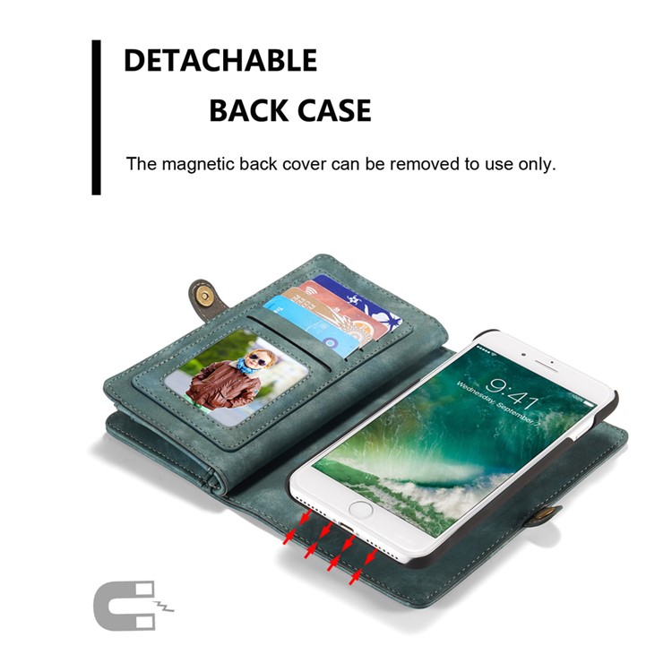 CASEME para iPhone 8 Plus / 7 Plus Destacável 2-em-1 Multi-slot Wallet Split Leather Phone Shell - azul-7